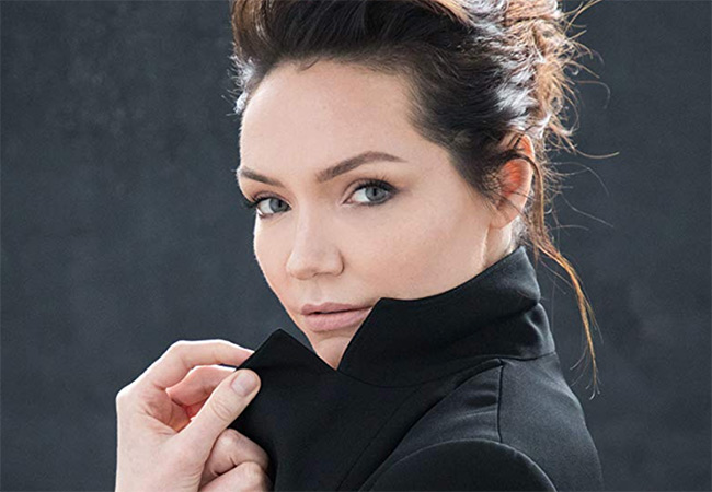 woman looking into camera